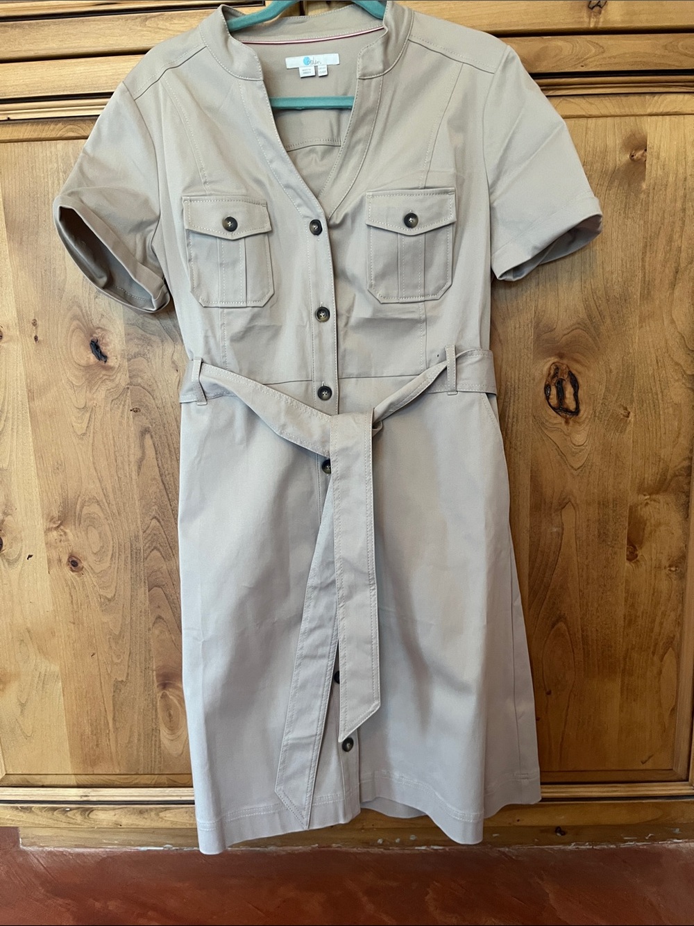 Boden Short-Sleeve Shirt Dress in Taupe